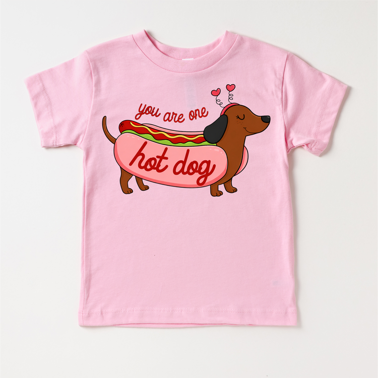 You Are One Hot Dog Valeintine's Day Shirt -  Girls Dachshund Valeintine Tee
