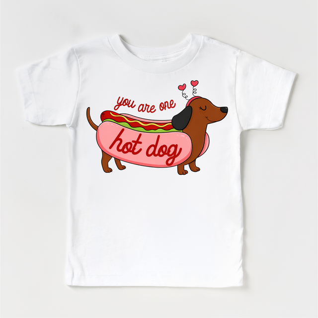 You Are One Hot Dog Valeintine's Day Shirt -  Girls Dachshund Valeintine Tee