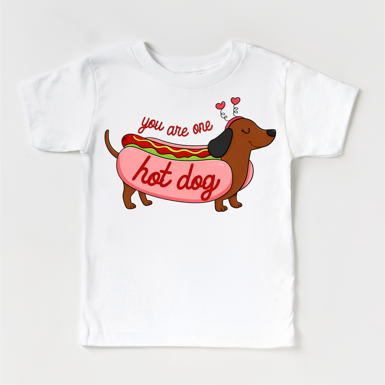 You Are One Hot Dog Valeintine's Day Shirt -  Girls Dachshund Valeintine Tee