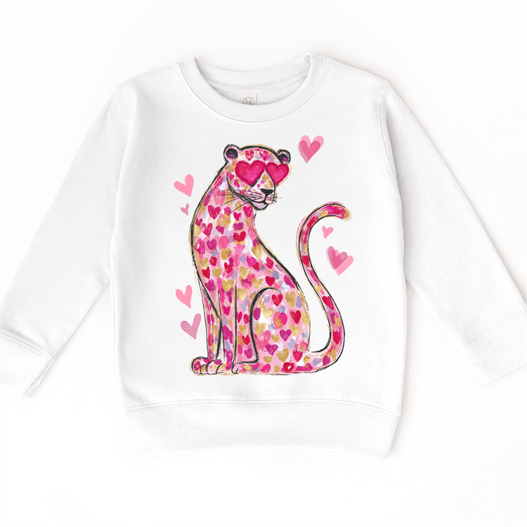 Pink Leopard With Heart Eyes Valeintine's Day Shirt -  Girls Valeintine Tee