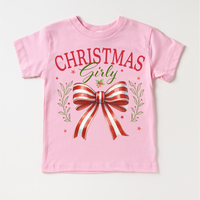Christmas Girly Bow design on a pink garment.