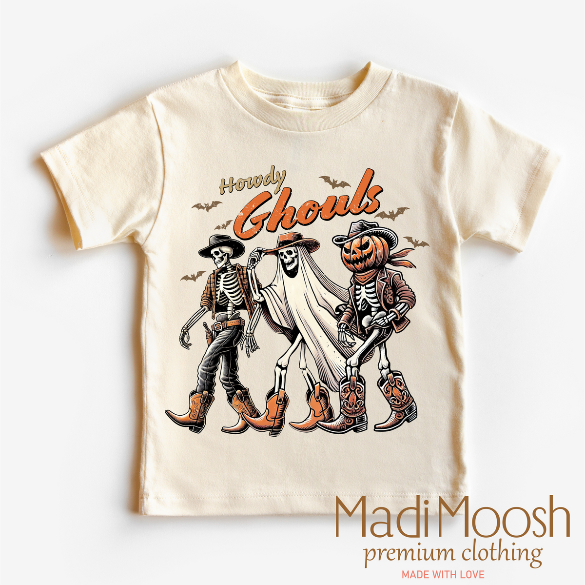 Howdy Ghouls Western, Halloween graphic T-shirt by Madi Moosh