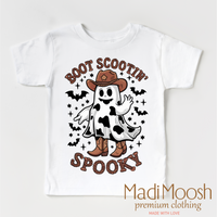 Boot Scootin' Spooky design on a white garment.