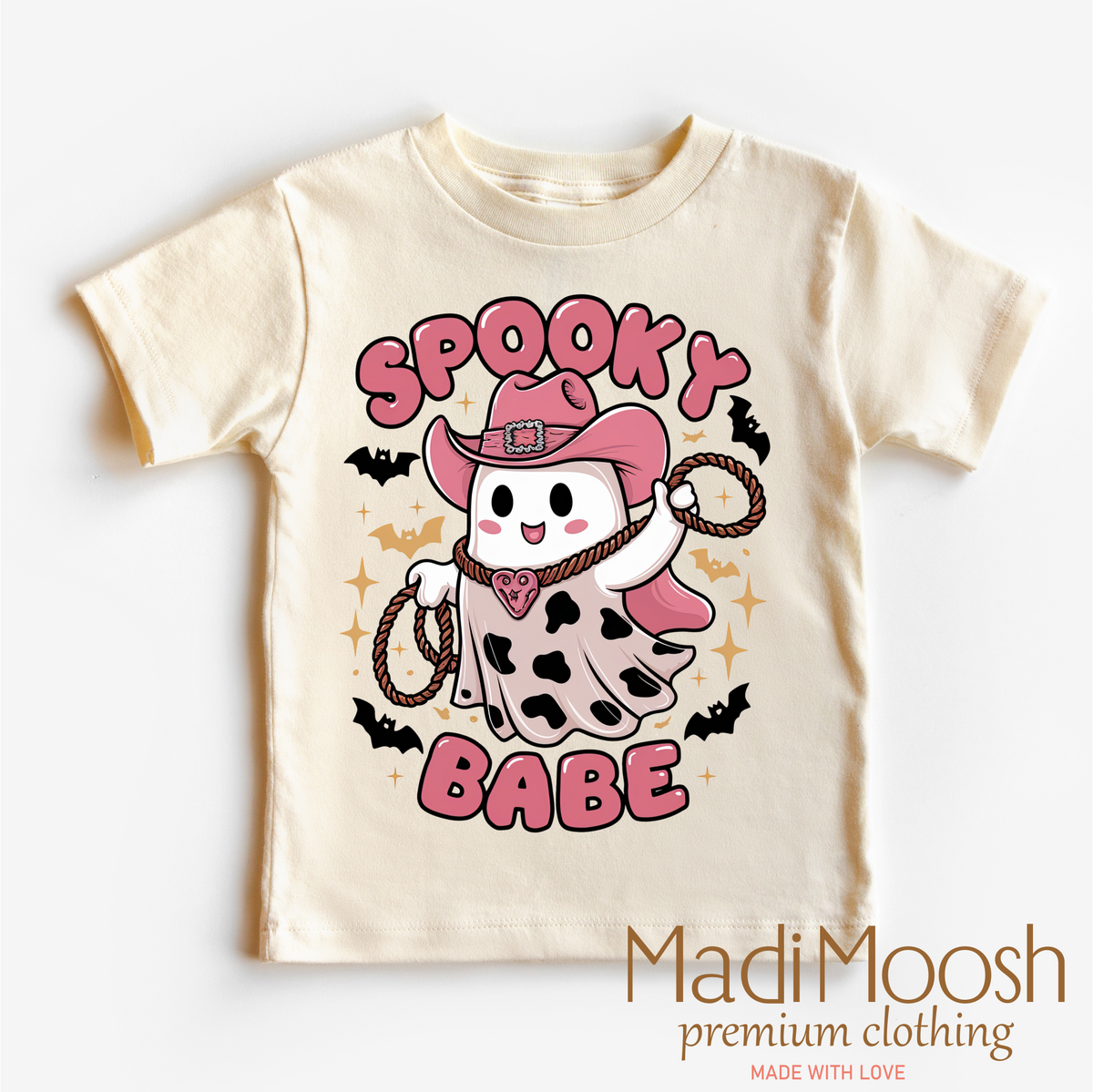 Spooky Babe design on a natural garment.