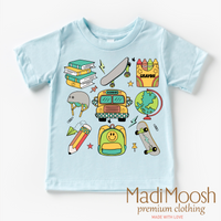 Boys Cute School design on a blue garment.