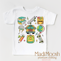 Boys Cute School design on a white garment.