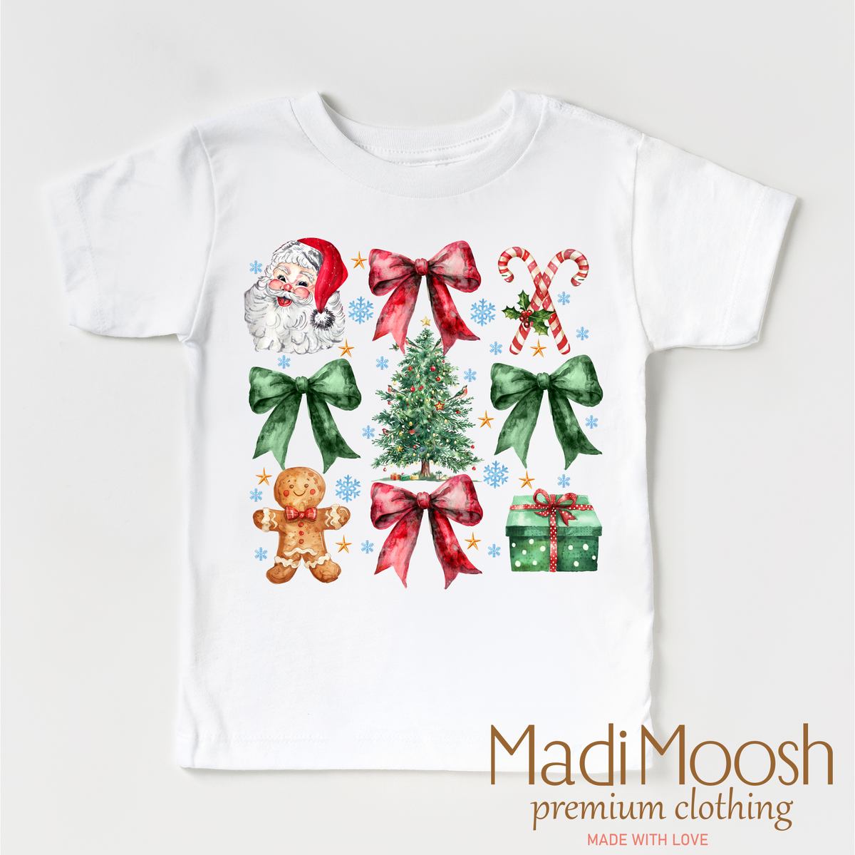 Christmas Bows And Santa graphic T-shirt by Madi Moosh