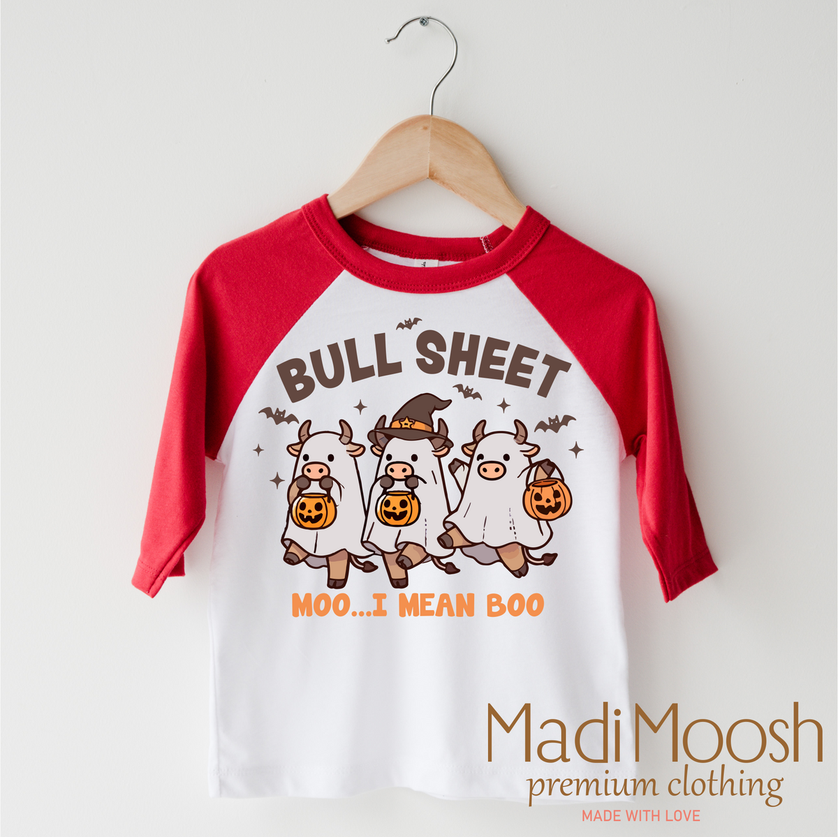 Bull Sheet Halloween design on a red-accented shirt.