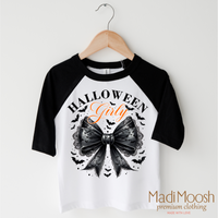 Halloween Girly design on a black-accented shirt.