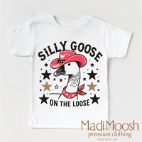 Silly Goose On The Loose design on a white garment.