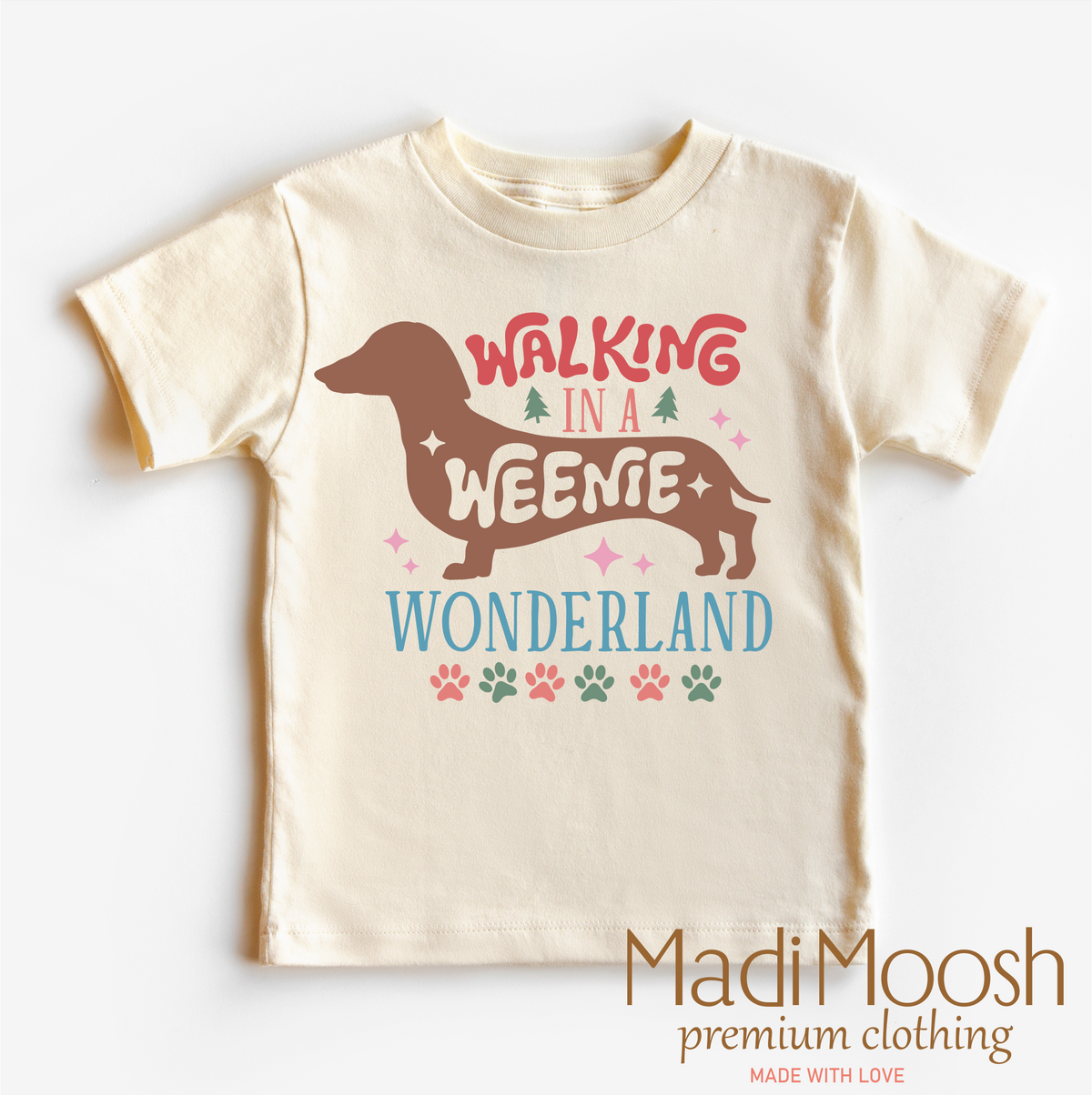 Walking Through a Weenie Wonderland Natural kids T-shirt