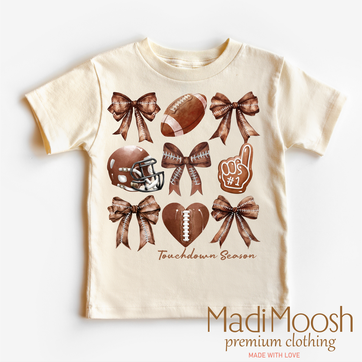 Football And Bows Girls graphic T-shirt by Madi Moosh