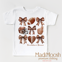 Football And Bows Girls design on a white garment.