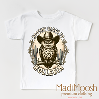 Hootin Leads To Hollerin Western design on a white garment.