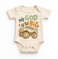 Baby My God Is So Big Christian Monster Truck baby bodysuit by Madi Moosh