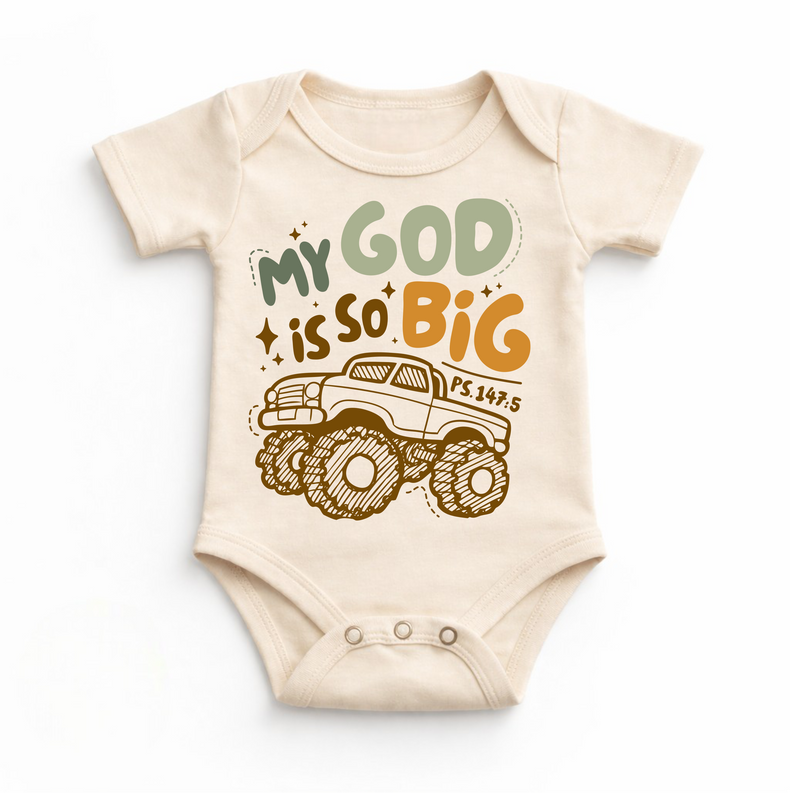 Baby Bodysuit My God Is So Big Christian Monster Truck
