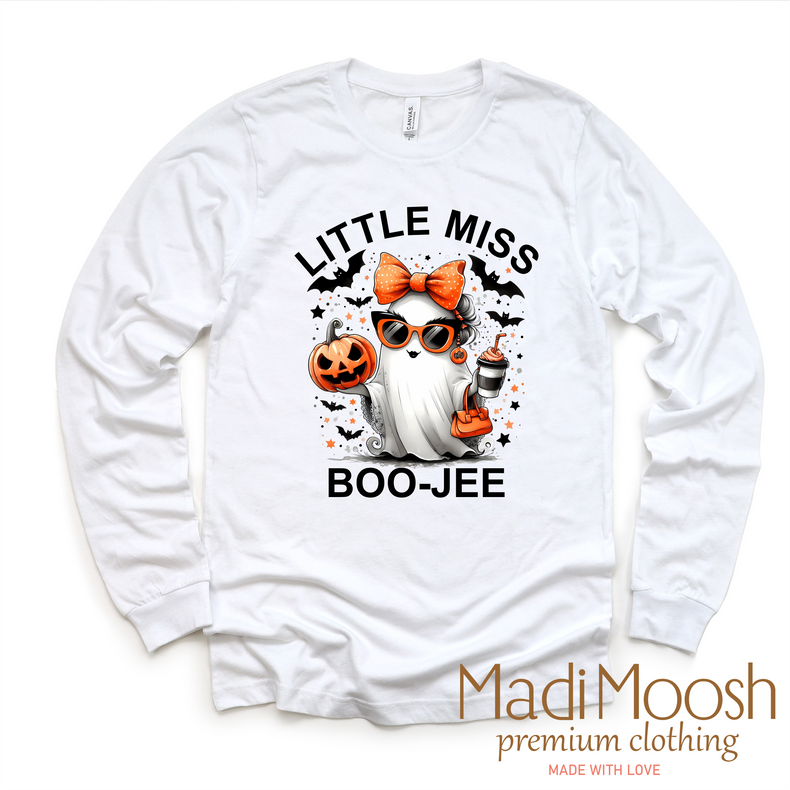 Little Miss Boo-Jee Halloween Tee - Long Sleeve White Shirt