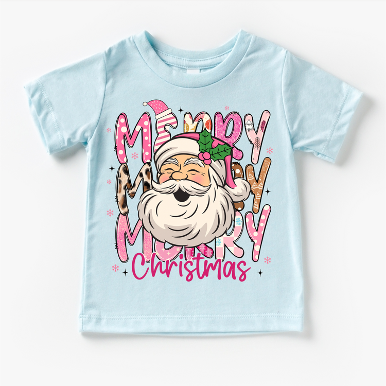 Girls Merry Merry Christmas Santa T-Shirt - Kids Christmas Tee