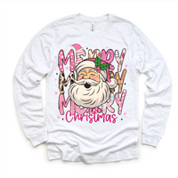 Girls Merry Merry Christmas Santa design on a long sleeve shirt.