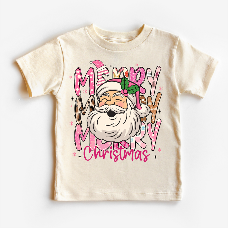 Girls Merry Merry Christmas Santa T-Shirt - Kids Christmas Tee