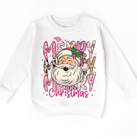 Girls Merry Merry Christmas Santa design on a white sweatshirt.