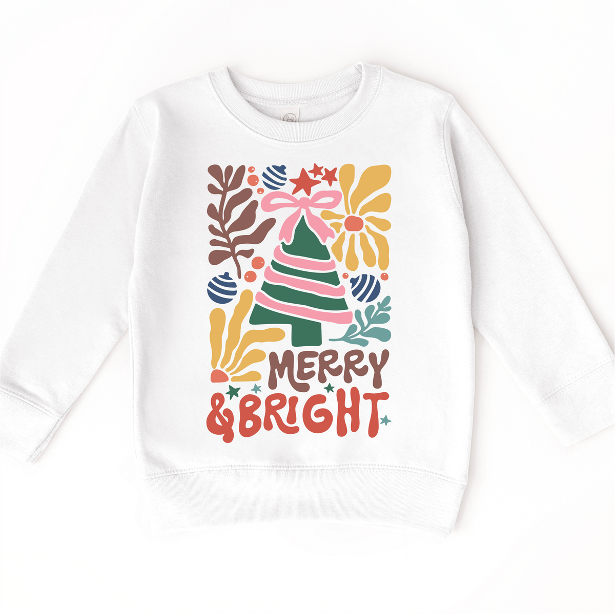 Boho Merry And Bright Christmas on white kids sweatshirt