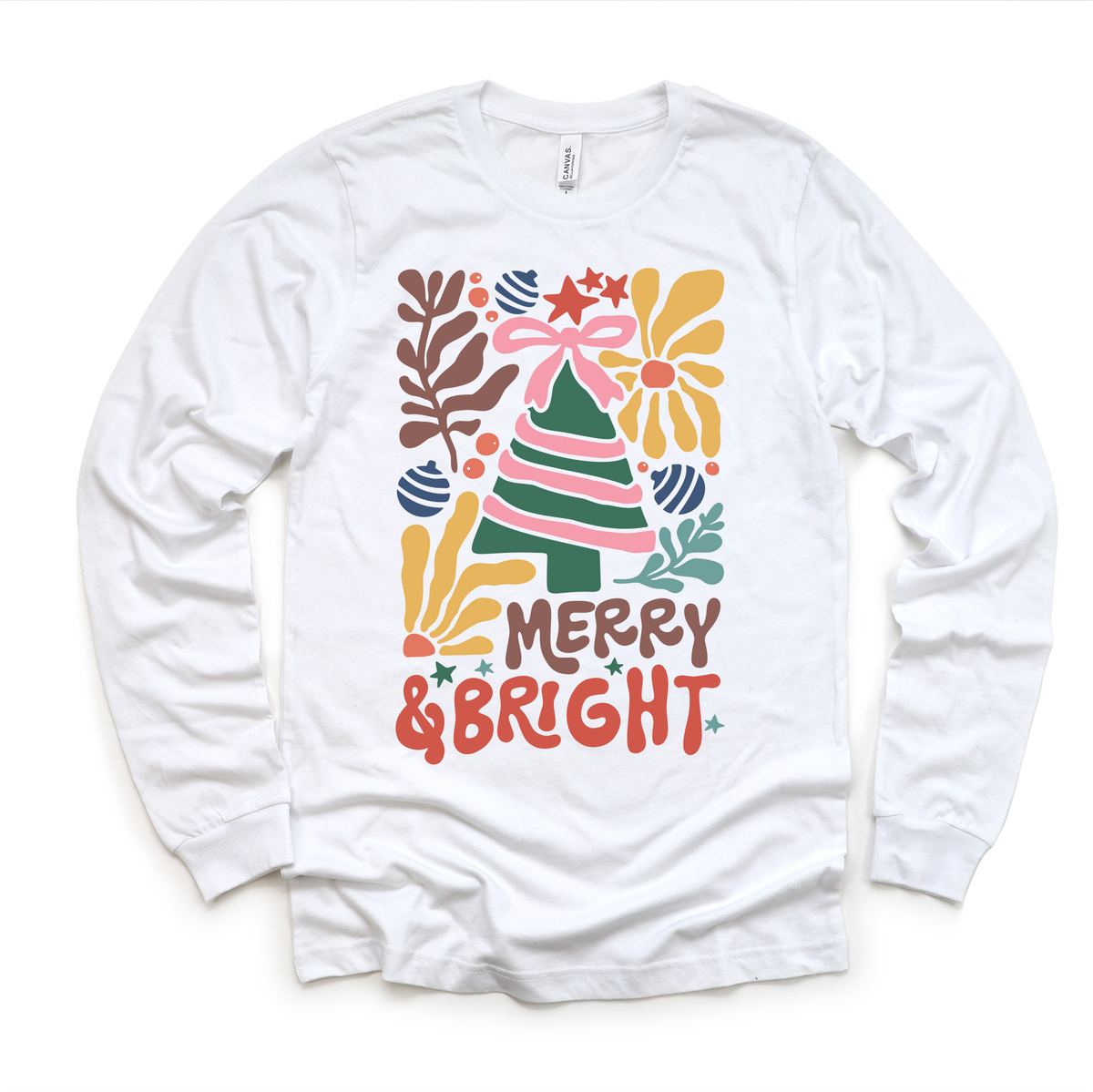 Boho Merry And Bright Christmas, Long Sleeve Tees & Sweatshirts graphic T-shirt by Madi Moosh