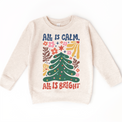 Boho All Is Calm All Is Bright Christmas on natural kids sweatshirt