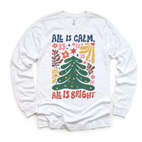 Boho All Is Calm All Is Bright Christmas, Long Sleeve Tees & Sweatshirts graphic T-shirt by Madi Moosh