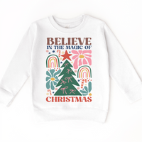 Boho Believe In The Magic Of Christmas design on a white sweatshirt.