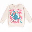Boho Holly Jolly Vibes Christmas on natural kids sweatshirt