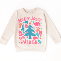 Boho Holly Jolly Vibes Christmas on natural kids sweatshirt