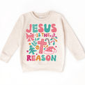 Boho Jesus Is The Reason Christmas on natural kids sweatshirt