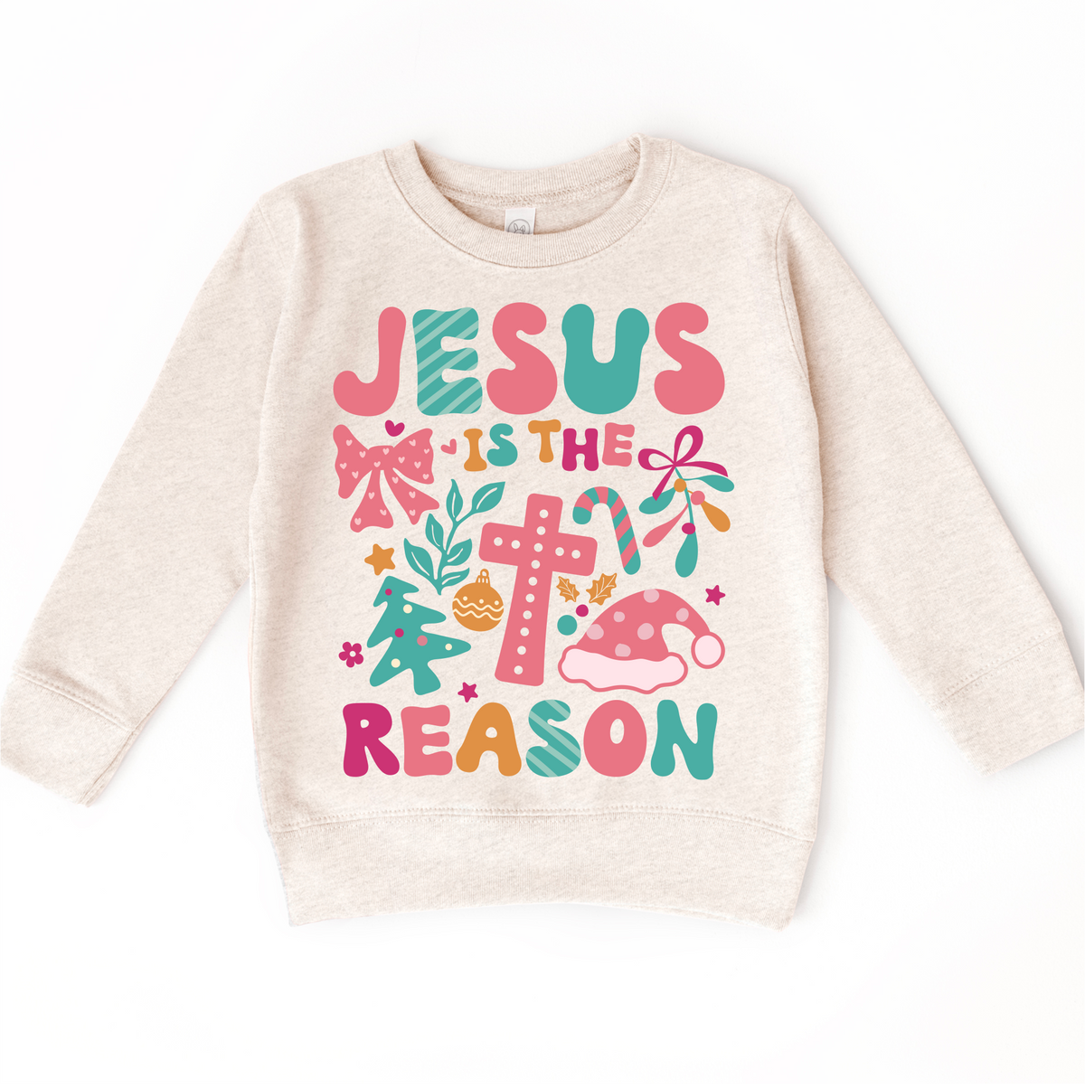 Boho Jesus Is The Reason Christmas on natural kids sweatshirt