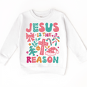 Boho Jesus Is The Reason Christmas on white kids sweatshirt