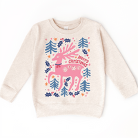 Boho Reindeer Christmas on natural kids sweatshirt