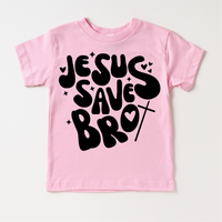 Jesus Saves Bro design on a pink garment.