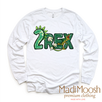 Two Rex Boys Birthday design on a long sleeve shirt.