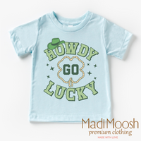 Howdy Go Lucky Western St. Patrick's Day design on a blue garment.