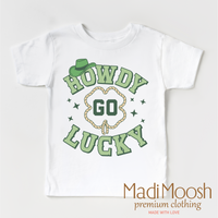 Howdy Go Lucky Western St. Patrick's Day design on a white garment.