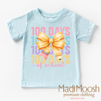 100 Days Of School Bow design on a blue garment.