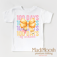 100 Days Of School Bow design on a white garment.