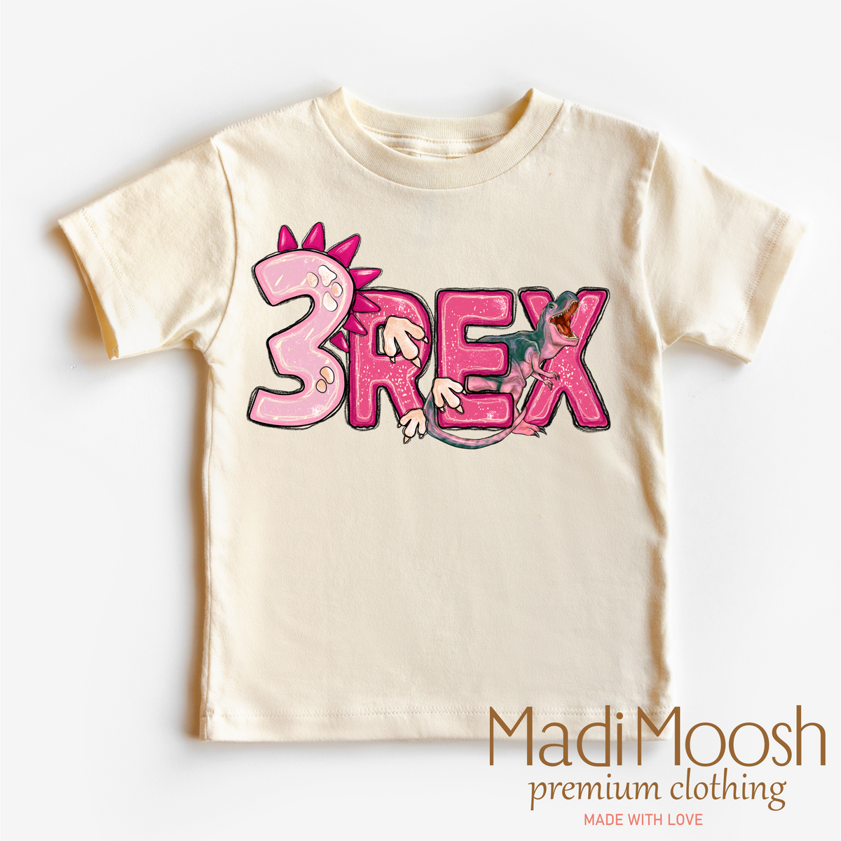 Girls 3 Rex Dinosaur Birthday, Girls Birthday graphic T-shirt by Madi Moosh