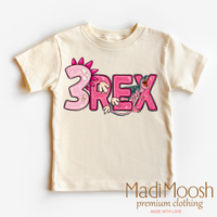 Girls 3 Rex Dinosaur Birthday, Girls Birthday graphic T-shirt by Madi Moosh