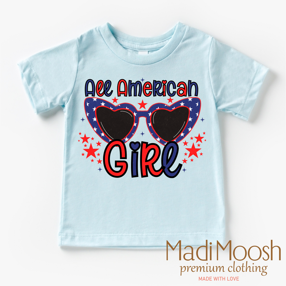 4th Of July All American Girl design on a blue garment.