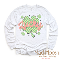 St. Patrick's Day Lucky Clover design on a long sleeve shirt.