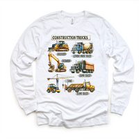Construction Trucks design on a long sleeve shirt.