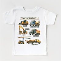 Construction Trucks design on a white garment.