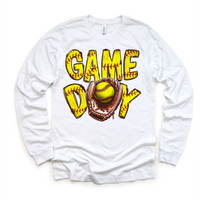 Game Day Softball Sports design on a long sleeve shirt.