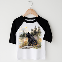 Retro Grizzly Bear Watercolor Nature Scene Shirt - Kids Tee - Madi Moosh Boutique